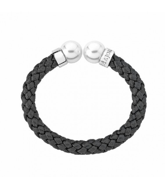 BRAZALETE RIGIDO CUERO NEGRO