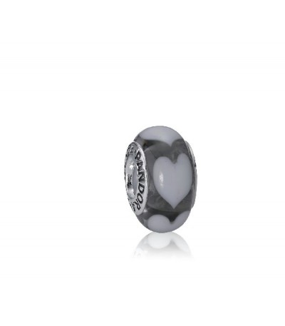 CHARM CR MURANO NEGRO CORAZON BLANCO