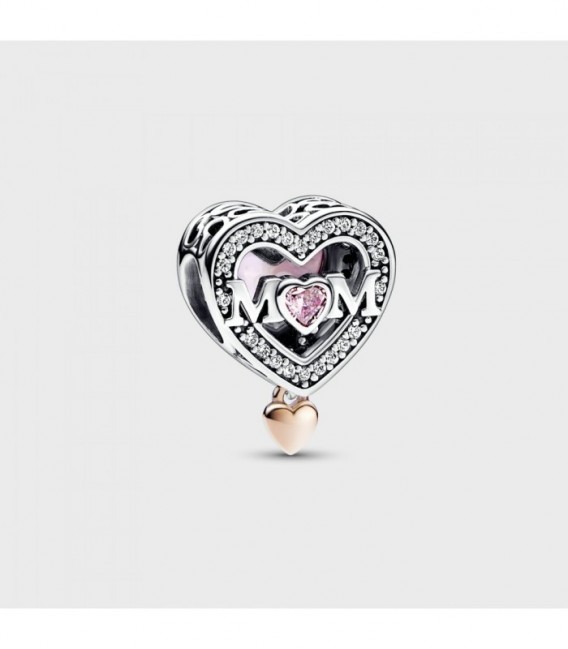 MUM HEART SILVER AND 14K ROSE