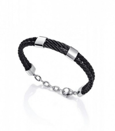 PULSERA PIEL DOBLE TRENZADA Y ACERO SR F