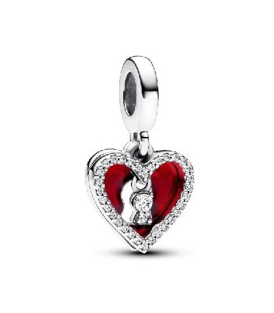 Charm Colgante Doble Corazón Rojo y Cerradura